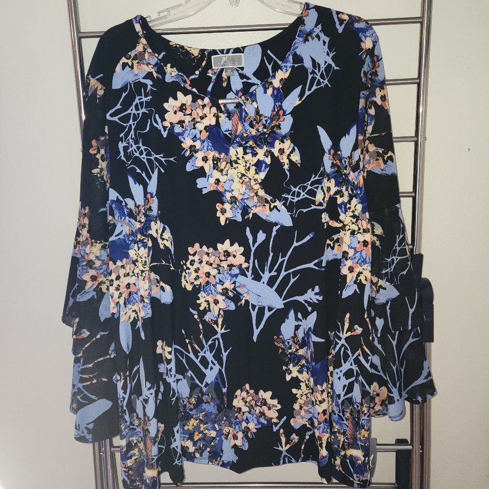 JM Collection Blue Floral Long Sleeve Blouse - Size 3x